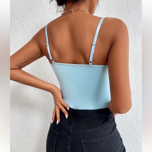 EUC Shein Medium Light Blue Lace Bodysuit - Picture 2 of 6